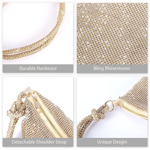 Rhinestone Purse Sparkly Evening bag Silver Clutch Purses for Women Evening, Cro - Picture 8 of 8